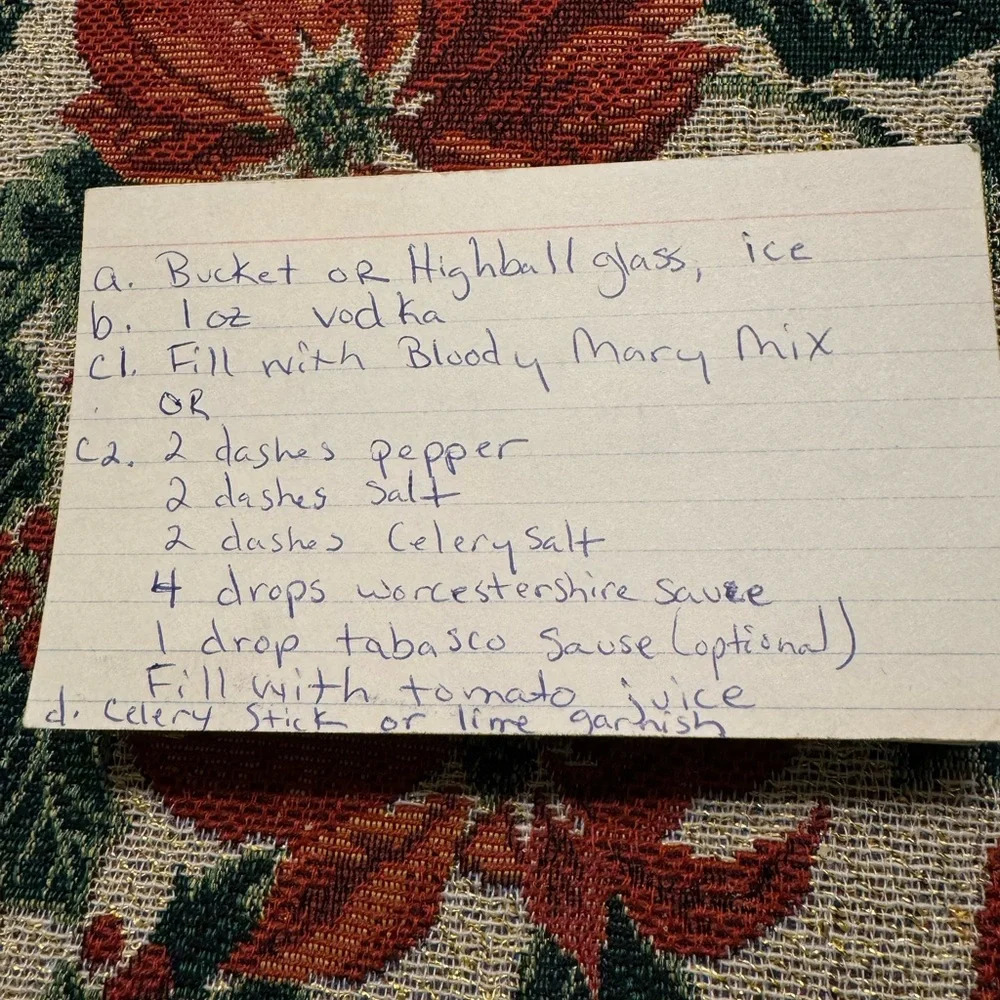 Vintage Handwritten Recipe Card for Cocktails